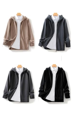 Men Merino Wool Sweater with Hooded Business Casual Solid Color Long Sleeved Zipper Knitted Cardigan2