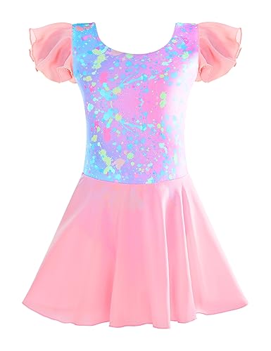 TENVDA Collant de dança para meninas com saias rosa preto vestido de balé infantil camisola babados/