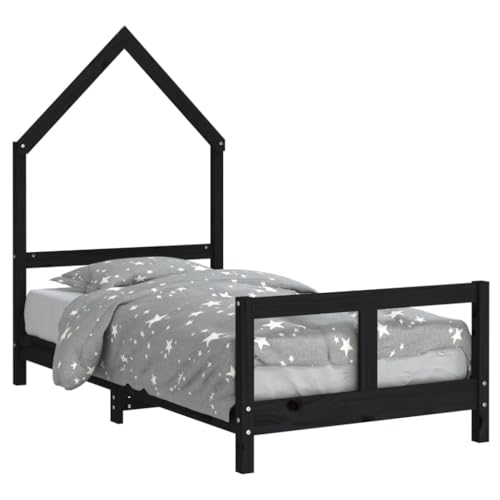 vidaXL Kinderbett, Kinder Bettgestell in Hausform, Hausbett für Kleinkinder ab 4 Jahren, Einzelbett Kinder Jugendbett Holzbett, Schwarz 80x160 cm Massivholz Kiefer