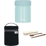 【セット品】【Amazon.co.jp 限定】サーモス 真空断熱スープジャー 300ml ライトブルー JEB-300 LB 食洗機対応モデルサーモス スープジャーポーチ ブラック RES-003 BKサーモス スプーン・ハシセット ピュアホワイト CPE-001 PWH
