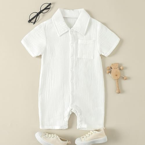 Baby Boy Romper Short Sleeve Button Down Shirt Onesie Jumpsuit Shorts Summer Clothes Outfit Newborn Infant2