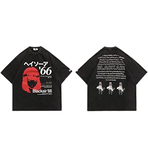 T-shirt hip-hop délavé homme Kanji Harajuku pour un look streetwear d'été en coton