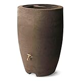 Algreen Plastic Rain Barrel, 50 Gallon Drum - Rainwater Tank w/Brass Spigot & Screen Guard for Rain Water Collection & Storage - Athena, Brownstone
