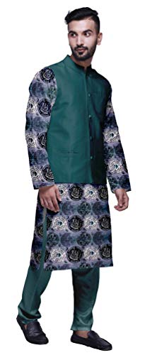 Atasi Printed Kurta with Solid Pajama & Nehru Jacket Set for Mens Party Wear2