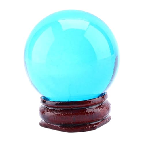 Jwthee Bola de Cristal Curativa de Cuarzo Azul Real de 40 mm con Soporte de Madera para Feng Shui, Adivino y Regalos de Bruja