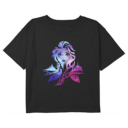 Image of Girl's Frozen 2 Ombre Elsa Portrait T-Shirt - Black - X Small