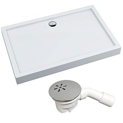 VBChome Duschwanne Duschtasse 90 x 120 x 14 cm Rechteckig für Duschkabine Styroporträger flach Sanitär-Acryl Duschbecken stabil glatt weiß Dusche+ Ablaufgarnitur