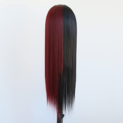 Towarm Black and Burgundy Wig, Long Straight Synthetic Lace Front Wig - Image 4