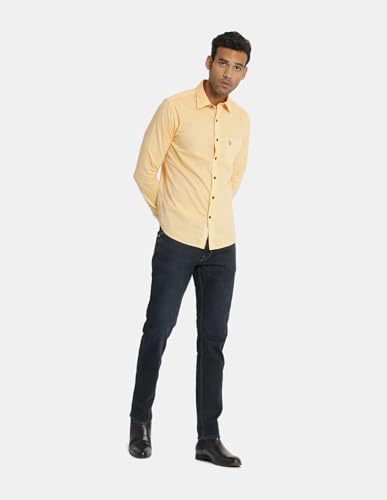 Image of U.S. POLO ASSN. Men Peach Solid Cotton Casual Shirt