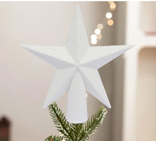 YYCRAFT Glitter Star Tree Topper 6 Inch Christmas Decoration-2 Pack,White