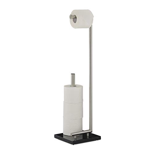 Relaxdays Pierre Toilet Paper Holder, Freestanding Toilet Roll Storage, Marble, HxWxD: 74 x 20 x 20 cm