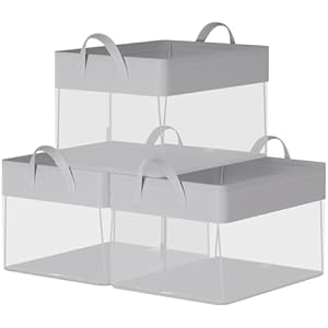 SONGMICS Storage Bins Set of 3, Large Fabric Storage Baskets, Foldable Organizer with Transparent Nylon Mesh, 19.7 x 11.8 x 11.8 Inches, Handles, for Bedroom, Living Room, Cream White URFB95