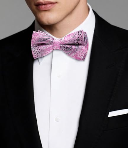 Image of Dubulle Mens Paisley Striped Bowtie Set Pre-tied Bowtie for Men and Pocket Square Set Wedding Business