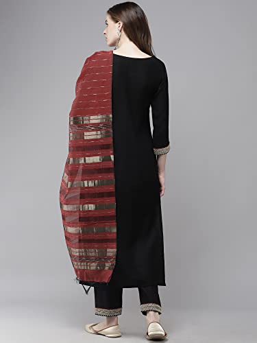 Image of INDO ERA Women's Cotton Blend; Organza & Rayon Kurta Palazzo With Dupatta Set
