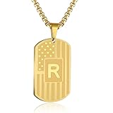 HSWYFCJY Collar con placa de identificación con inicial para hombre, acero inoxidable, bandera estadounidense, letra A-Z, collar con colgante militar de 3 mm, 61 cm, cadena de caja, regalo para