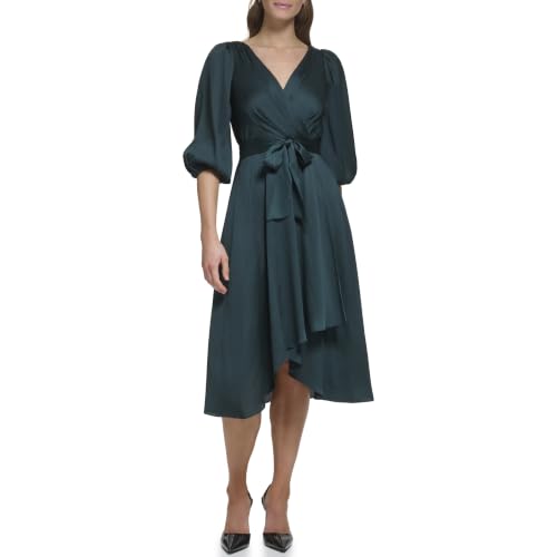 Image of DKNY Women's Balloon Sleeve Satin Faux Wrap Maxi Dress