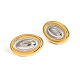 Hpoewre Chunky Two Tone Earrings for Women, Textured Thick Geometric Stud Earrings, Vintage Mix Color Women's Earrings, Hypoallergenic Fashion Jewelry Gift (Oval)