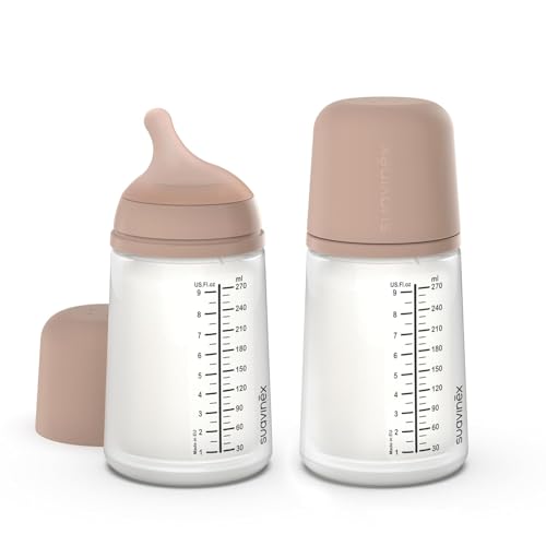Image of Suavinex Zero Zero Anti Colic Baby Bottle, No 1 Spanish Baby Bottle Brand, Minimizes Bottle Rejection & Nipple Confusion, Perfect for Combo Feeding, 2pk, 9oz/270mL, Medium Tone, Medium Flow Nipple