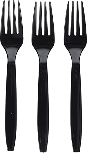 Trendsetter 100 Pieces Heavy Duty Black Reusable and Washable Fork-Reusable Food-Safe Forks,Reusable Dinner Fork Set Strong Washable & Durable Long-Lasting Cutlery