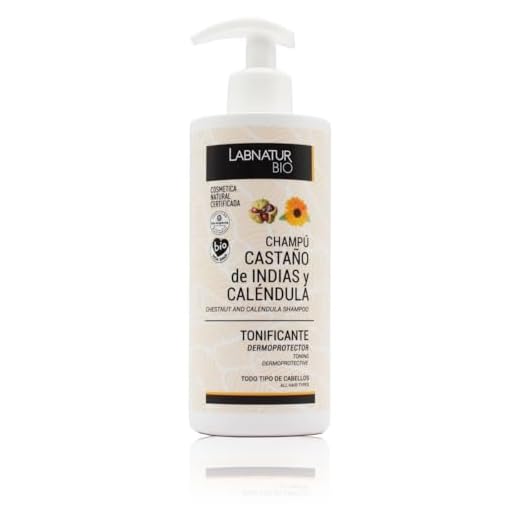 Labnatur Bio Champú Castaño de Indias y Caléndula - Tonificante y Dermoprotector - Natural Certificado, Ecológico y Vegano - Nutre y Protege - Cabello Delicado - Fabricado en España - 450 ml