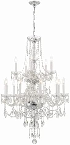 Traditional Crystal 15 Light Hand Cut Crystal Polished Chrome Chandelier