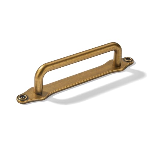 khtumeware 5 Pack 3-3/4 Inch Hole Center Antique Brass Cabinet Pull with Backplate Solid Heavy Duty Handles with Backplate Cabinet Pulls for Drawer Kitchen Improvement Hardware