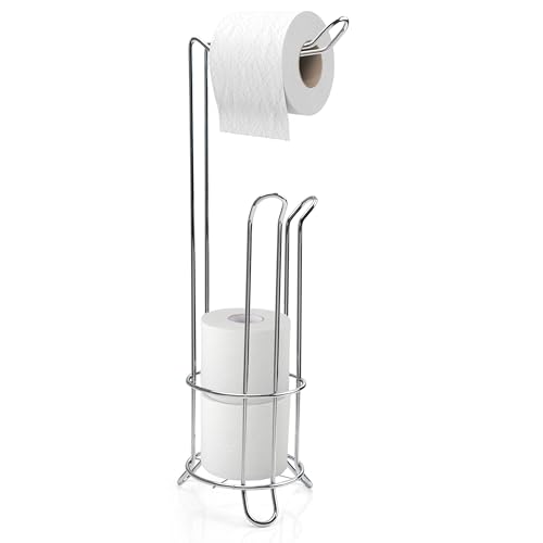 Crystals Stainless Steel Chrome Wire Frame Free Standing Bathroom Toilet Paper Roll Holder with 3 Rolls Storage