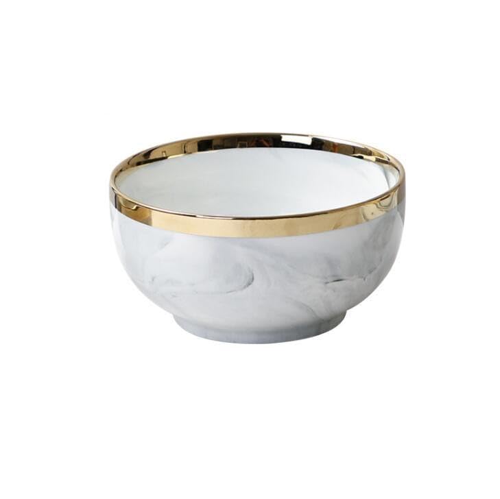 Vajilla de cerámica Bandeja de cena de porcelana con diseño de mármol gris con borde dorado de doble cara, platos de cocina, platos de comida de cerámica, tazón de fideos para ensalada de arroz ( Colo