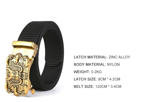 1PCS Width 3.4cm Canvas Belt Men Women Unisex Metal Exquisite Brass Dragon Carving2