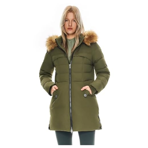 Orolay Women's Down Jacket with Faux Fur Trim Hood Green XL