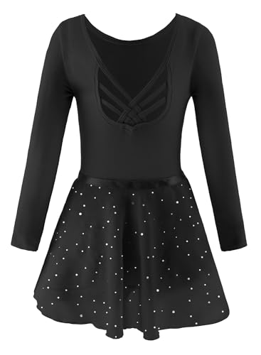 Image of EQSJIU Ballet Leotards for Girls with Removable Skirt Combo Tie Ruffle Sleeve Outfit