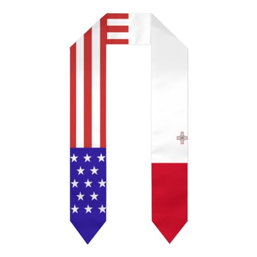 Malta Maltese America Flag Graduation Stole Sash Shawl for Men Women Thickened Scarf for International Students Teachers Study Aboard Graduate Gift 72 inches Unisex