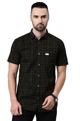 Image of Majestic Man Men Cotton Checkered Half Sleeve Slim Fit Casual Shirt
