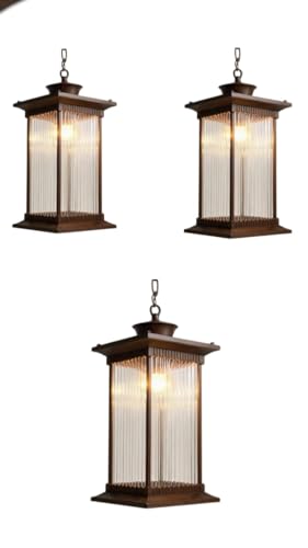Image of Outdoor Wall Lantern Light, Black Finish, Ribbed Glass Shade and Black Hanging & Gate Light (Half Wall, 1) (Hanging LAMP, 3)