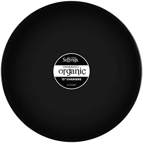 PLASTICPRO [Black 4 Pack] 13'' Charger Plates Black Plastic Heavy Duty Disposable Dinner Chargers Serveware Dishes Platters Tableware for Parties, Weddings & More