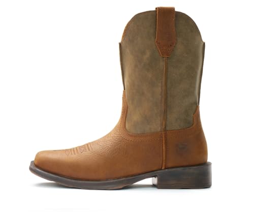 Image of SUREWAY Western Boots - Men's Square Toe Work Boot,Pull On Leather Wellington Boots,Durable Classic Slip Resistant Soft Toe Cowboy Boot