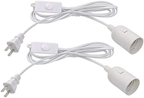 OmiSun Plug in Hanging Light Kit, Retro Hanging Lights with Plug in Cord, E26 E27 Industrial Pendant Light Fixture, 9.8 FT Cord with On/Off Switch Hanging Lamp for Living Room Bedroom 2 Pack (White)