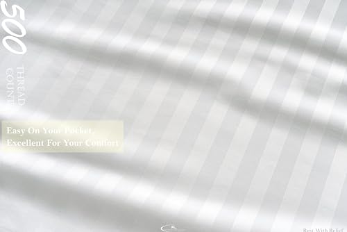 Image of 100% Cotton Premium Double Size Bedsheet with 2 Pillow Covers | Ultra-Soft, Breathable, Hotel-Quality Fabric | Elegant Collection for Bedroom Decor (White Striped)