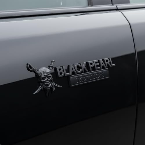 Image of 3D Metal Pirate Skull Car Emblem - Black Pearl Edition Heavy Duty Auto Badge Decal, Crossed Swords Tailgate Sticker, Waterproof Exterior Decoration for Trucks, SUVs & Off-Road Vehicles (Matte Black)