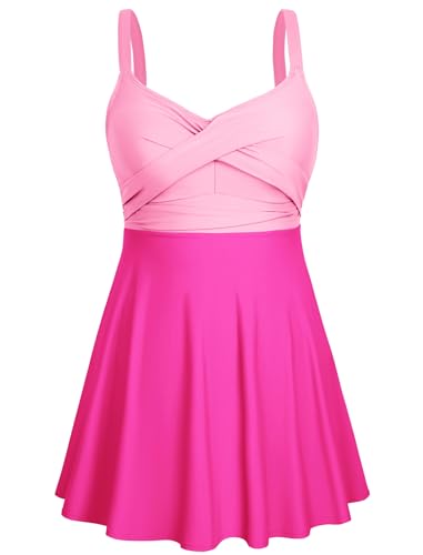 HUSKARY 2026 Plus Size Swimdress for Women Summer Two Piece Slimming Bathing Suits That Hide Thighs...