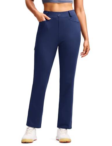 ISEEGZ Women's Fleece Lined Pants Golf Pant with Zipper Pockets Slim Stretch Dressy Travel Business Work Casual Slacks Navy Blue