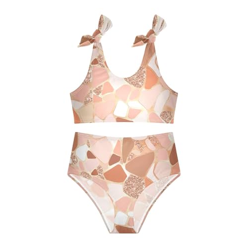 KLL Rose Gold Pink Glitter Girls' Two Piecing Bikini Sets Scoop Neck Swimsuit Swimwear Adjustable Strap3