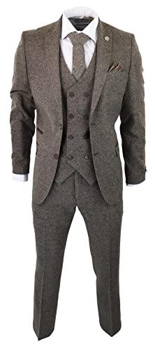 Traje de lana para hombre de 3 piezas, chaleco de doble pechuga Tweed Blinders Classic 1920s Oak, Roble., 40 Cover