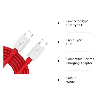 Image of Original 80W One Plus Dash Warp Charge Cable, 6.5A Type-C to USB C Pd Data Sync Fast Charging Cable Compatible with One Plus 8T / 9 / 9R / 9 Pro / 9Rt / 10R / Nord & for All (fast43)