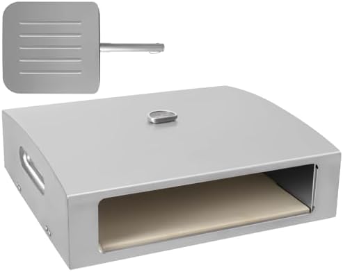 Open Faced Pizza Oven Kit for Grill, Portable Grill Top Pizza Oven with Pizza Stone, Pizza Peel and Temperature Gauge for Charcoal, Gas Grill, Stainless Steel