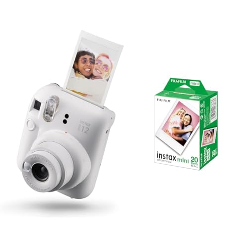 Fujifilm instax Mini Appareil Photo instantané 12, Exposition Automatique avec Objectif Selfie intégré, Blanc Argile & Twin Films pour Mini - 86 x 54 mm - 10 Feuilles x 2 Paquets = 20 Feuilles