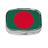 Pillendose Flagge von Bangladesch quadratisch, leicht und tragbar, mit 2 Kunststoffeinsätzen, geeignet für den Transport in Taschen oder Brieftaschen.