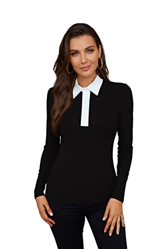 WOSALBA Womens Polo Shirts Fall Clothes for Women Lapel Collared V Neck Long Sleeve Tee Shirt3