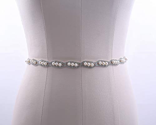 Thin Crystal Wedding Belt Sliver Bridal Belt Bridesmaid Sash with Pearls Rhinestones for Women Dress Accessories4
