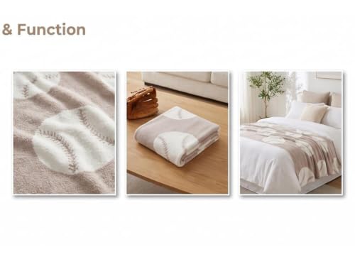 Image of Ultra Soft Cozy Baseball Sports Knitted Throw Blanket Fluffy Microfiber Bed Blanket Lightweight Both Sides Blanket for Couch Sofa Bed Cream